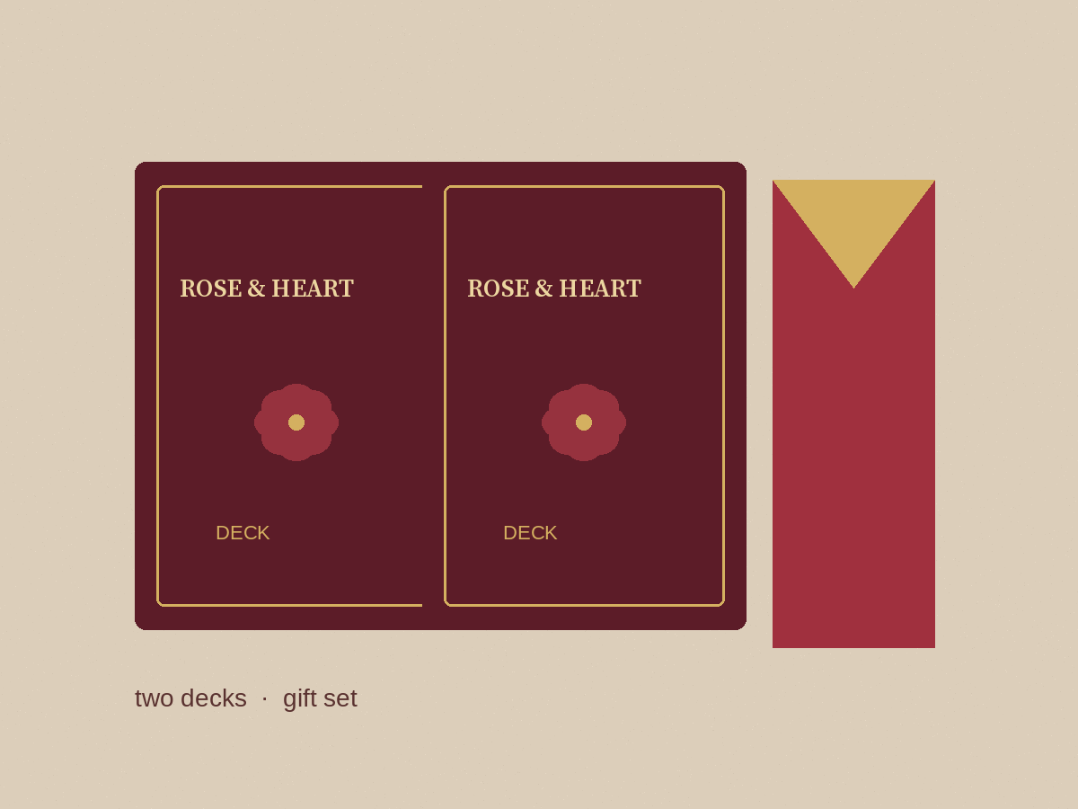 Original illustration of two matching burgundy decks as a gift set.